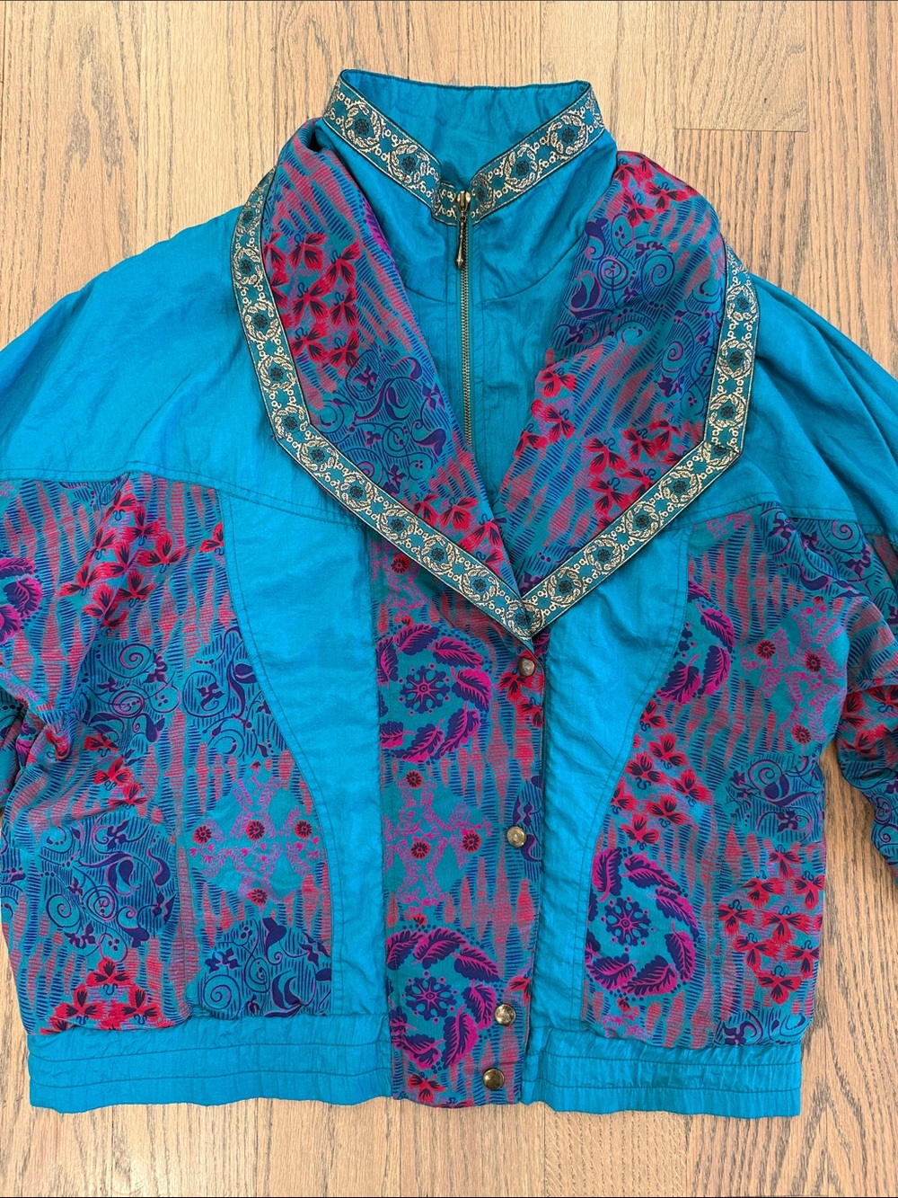 Lavon by Cheerful Corp 90s Vibrant Floral Patterned Windbreaker Lined Jacket L